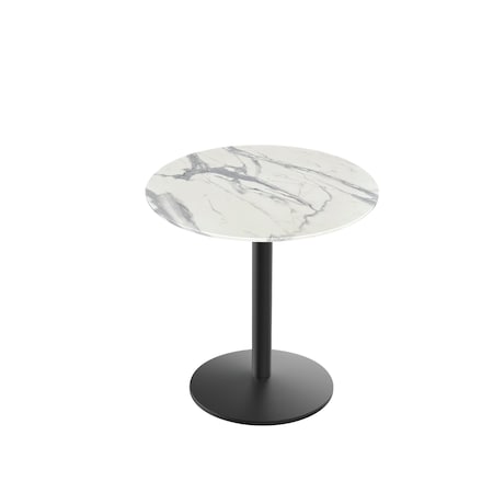 Holland Bar Stool Co 30 Tall OD214 Black Table Base w22 Dia Foot and 36 Dia White Marble Top, IndoorOutdoor OD214-2230BWODS36RWM